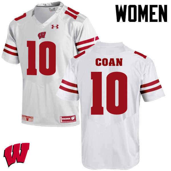 Women Winsconsin Badgers #10 Jack Coan College Football Jerseys-White - Click Image to Close